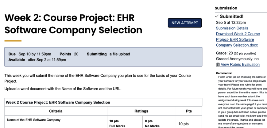 HSM330AssignmentsWeek 2: Course Project: EHR Software Company Selection