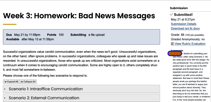 ENGL216AssignmentsWeek 3: Homework: Bad News Messages