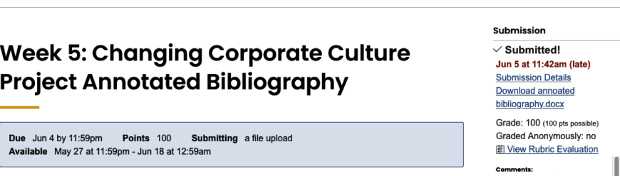 [New Soln] ENGL216 Assignments Week 5: Changing Corporate Culture Project Annotated Bibliography
